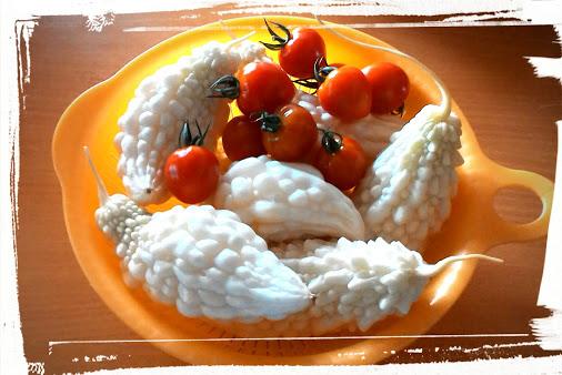 白いゴーヤと赤いトマト