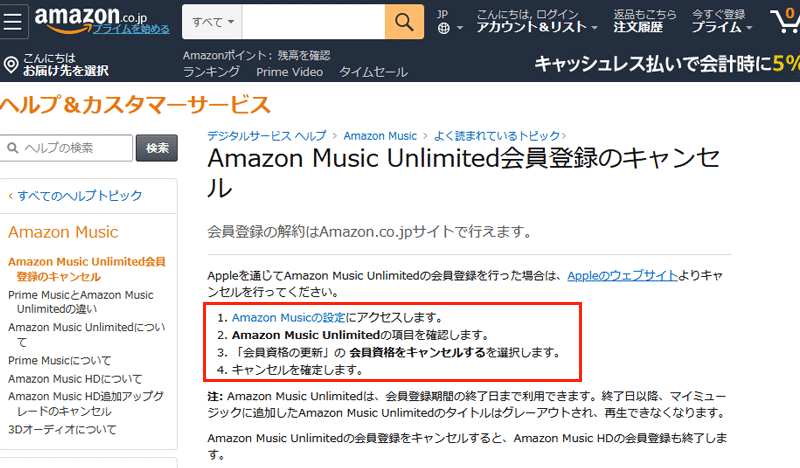 Amazon Music unlimited解約